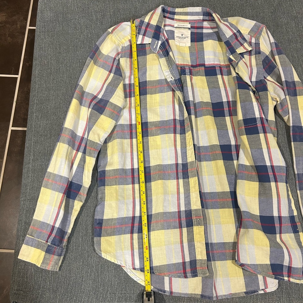 American Eagle Outfitters Flannel Womens‎ Light Yellow & Blue Flannel Size Large - Picture 7 of 7